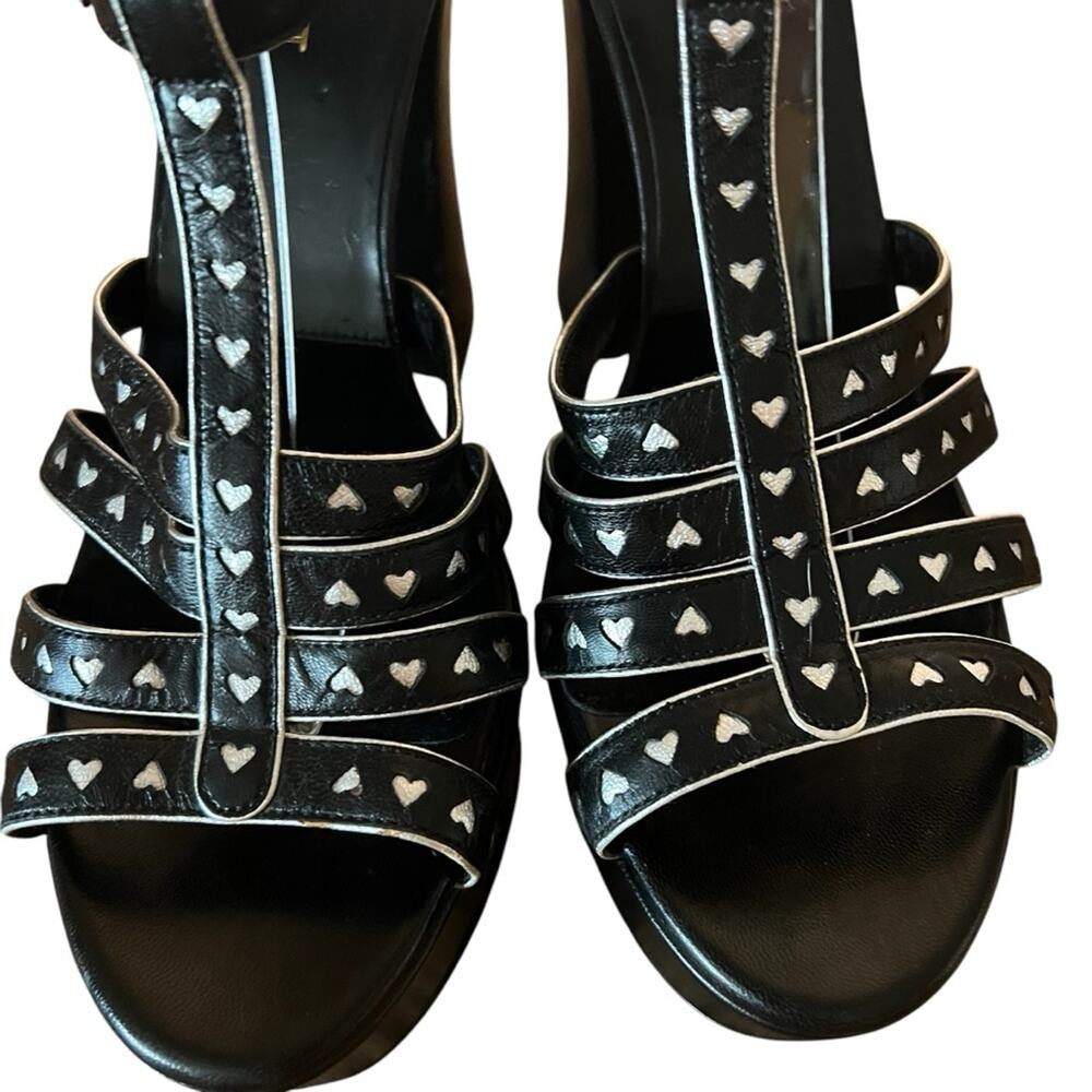 Saint Laurent Black Leather Platform Heel Sandal Silver Hearts EU 40.5 US 10.5 - Picture 7 of 14